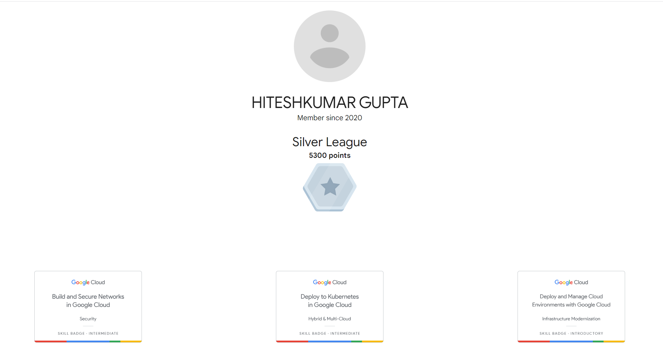 Google Cloud Skills Boost public profile showing three skill badges