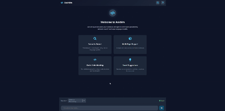 AskHim demo answering a question about authentication with cited code references